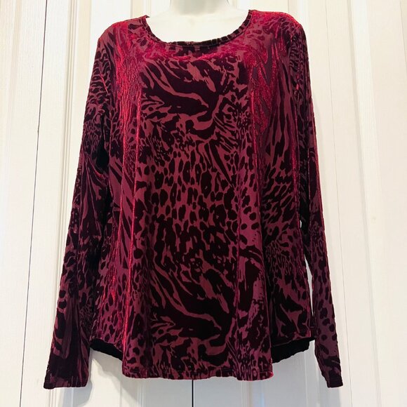 Simply Vera Vera Wang Women's Long Sleeve Burnout Velvet Lined Blouse-Large - Picture 2 of 13